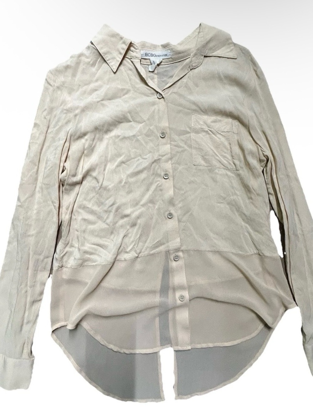 Women’s BCBGeneration Beige Button Down Long Sleeve Shirt Size Small